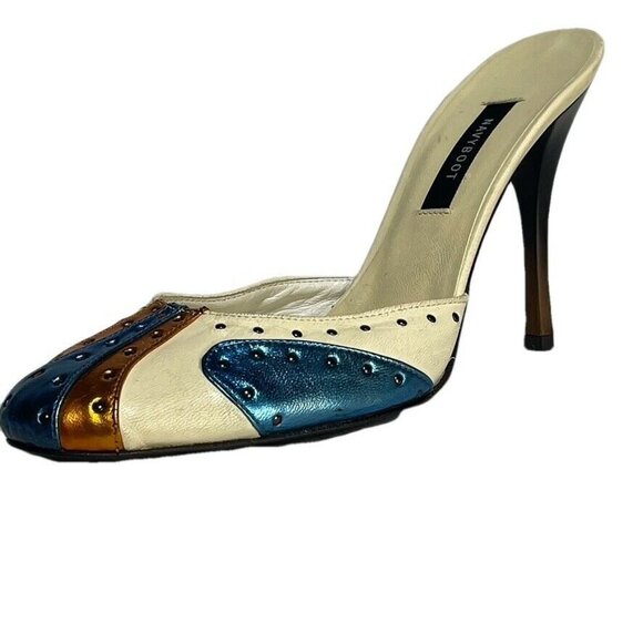 Navyboot Womens Vero Cuoio High Heel Mules Size 38 / 7.5M Leather Multicolor - Picture 8 of 10